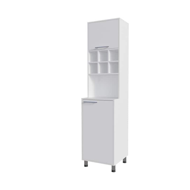 Rock Kitchen Pantry with Pneumatic Door, Open Storage, and Bottom Cabinet, White. - White