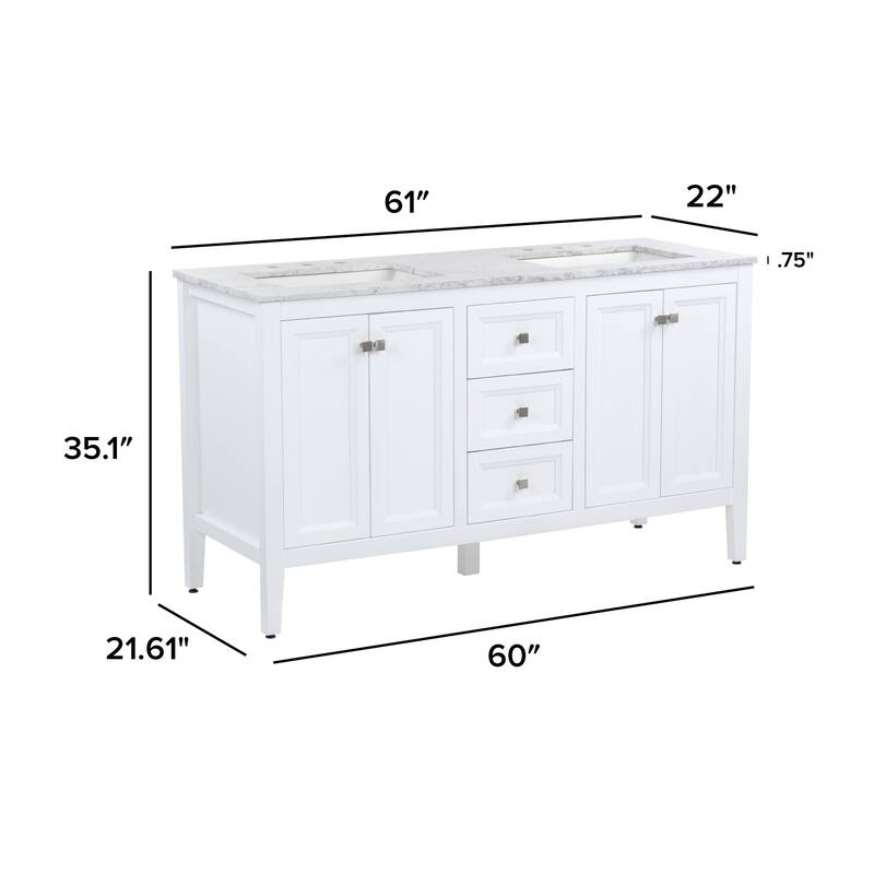 Cartland 61" Double-Sink Bathroom Vanity With 2 Cabinets, 3 Drawers, and Sink Top