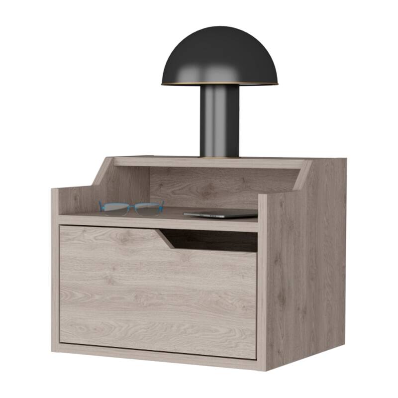 Light Gray Dual-Shelf Wall-Mounted Nightstand