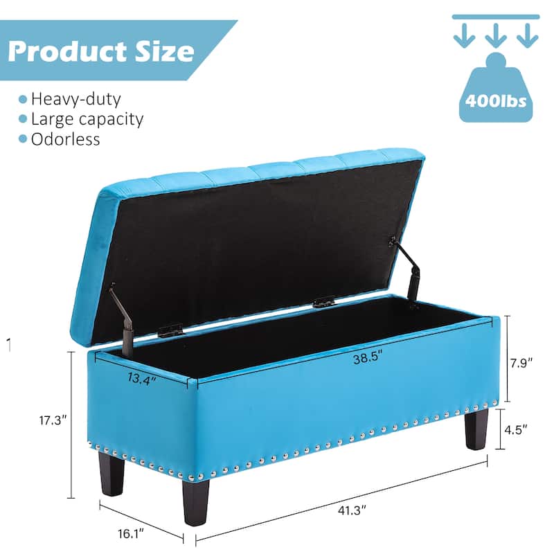 41" Storage Ottoman Tufted Upholstered Rectangle End of Bed Bench