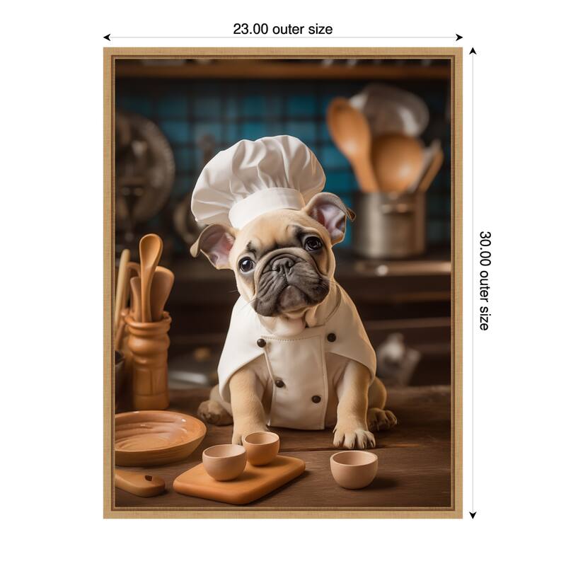 French Bulldog Puppy Chef by Andreas Magnusson Framed Canvas Wall Art - 23 x 30 in