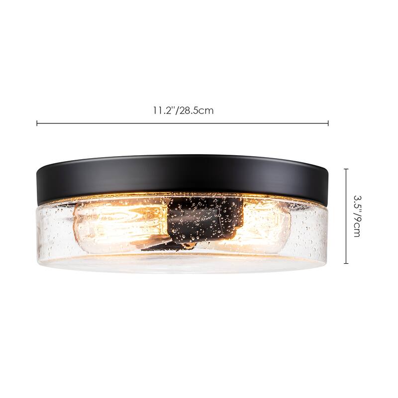 11.2" 2-Light Black Farmhouse Dome Flush Mount Ceiling Light with Seeded Glass Shade for Hallway,Kitchen, Entryway and Foyer