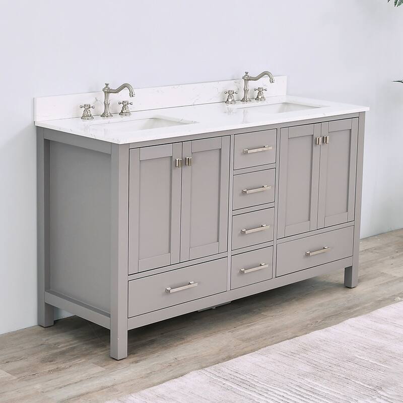 Prismosaic 60 in. Lunar Gray Vanity with Countertop & Splash, Double Sinks