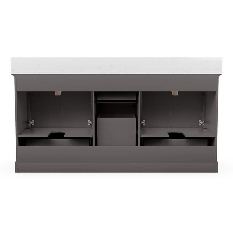 72-Inch Elegant Solid Wood Bathroom Vanity with Ceramic Top, Double Sinks, and Ample Storage