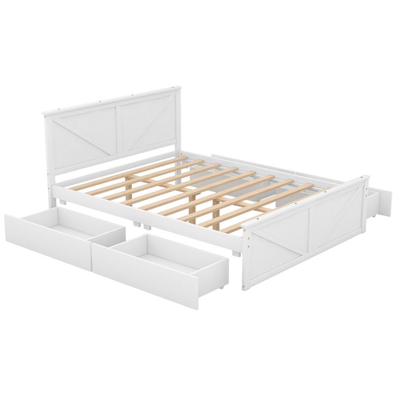 Queen Size Wood Platform Bed with 4 Storage Drawers and Legs