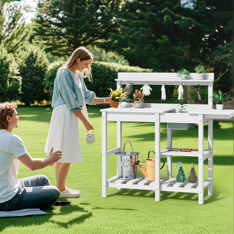 HDPE Patio Outdoor Potting Table, Versatile Gardening Planting Workbench