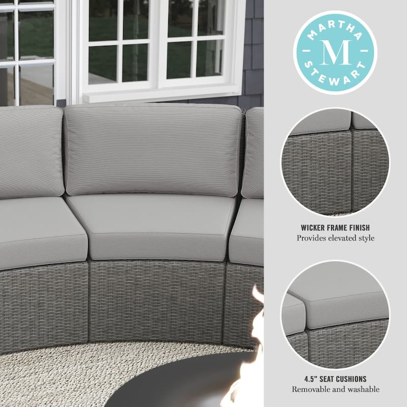 Martha Stewart 2PK Outdoor Modular Rattan Wicker Patio Curved Sectional Sofa Seats - 33"W x 31"D x 30"H