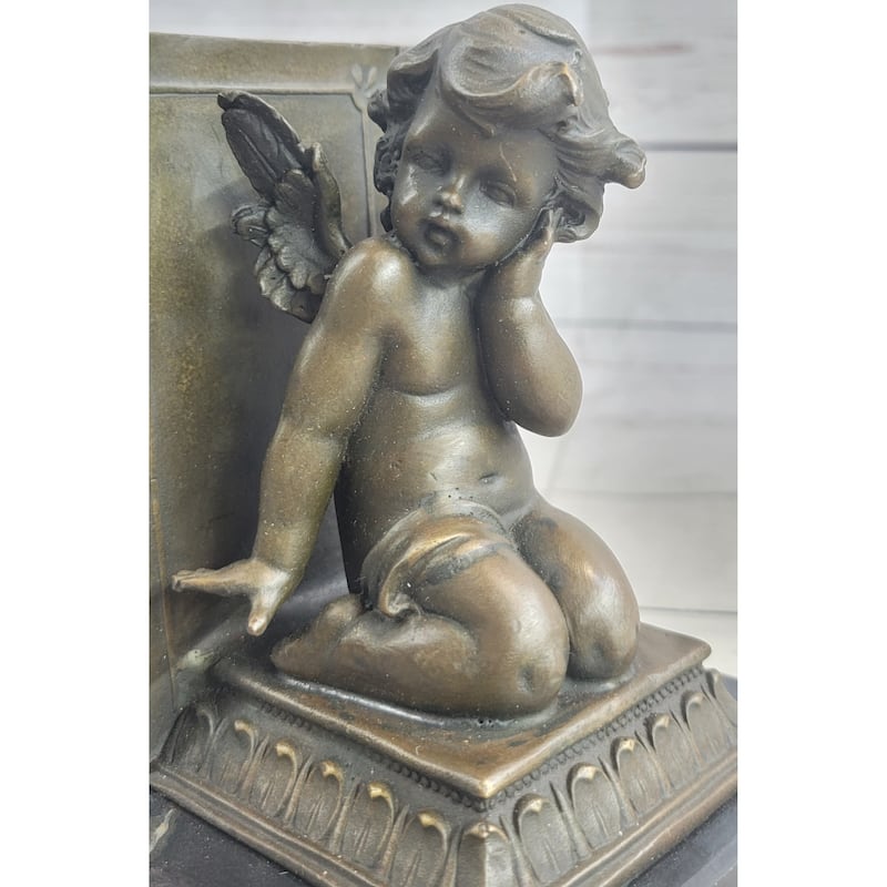 Bronze Cherubim Pair Of Bookends Book End Sculpture Statue Decor 6 Inches X 9 Inches