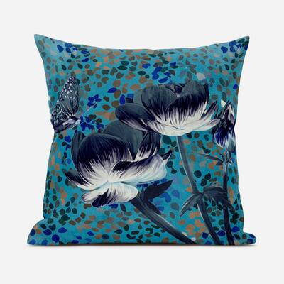 20" X 20" Green and White Butterfly Broadcloth Floral Zippered Pillow
