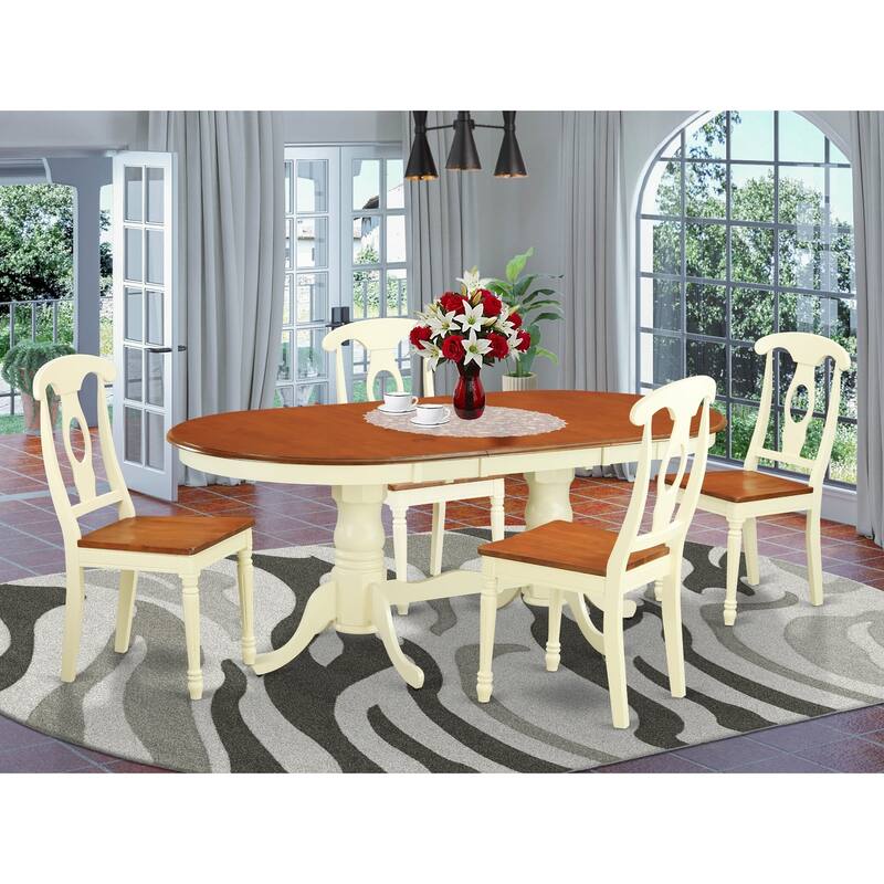 East West Furniture Dining Table Set Includes an Oval Kitchen Table with Butterfly Leaf and Dining Chairs, Buttermilk & Cherry - PLKE5-WHI-W