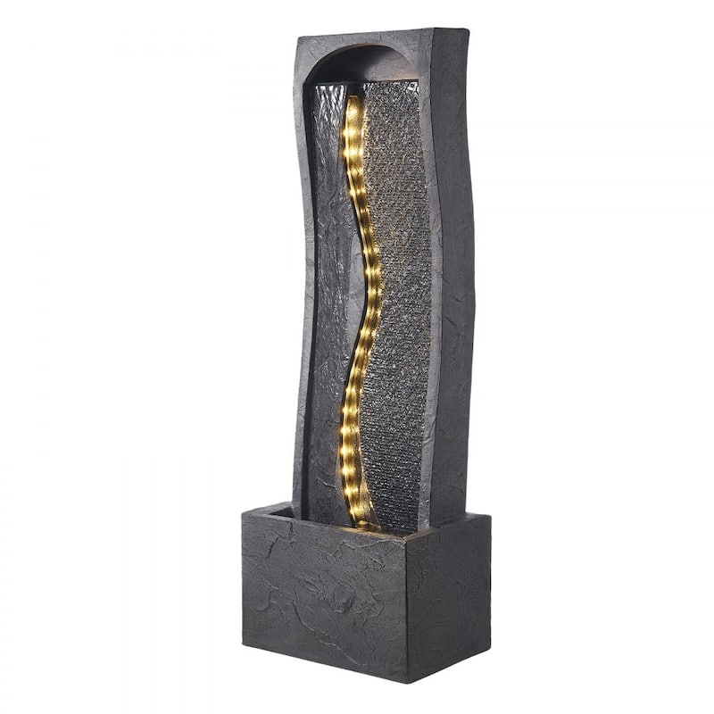 Modern Outdoor LED Lights Water Fountain with Vertical Rock-Base Design and Weather-Resistant - 13.39 x 8.66 x 38.58 in