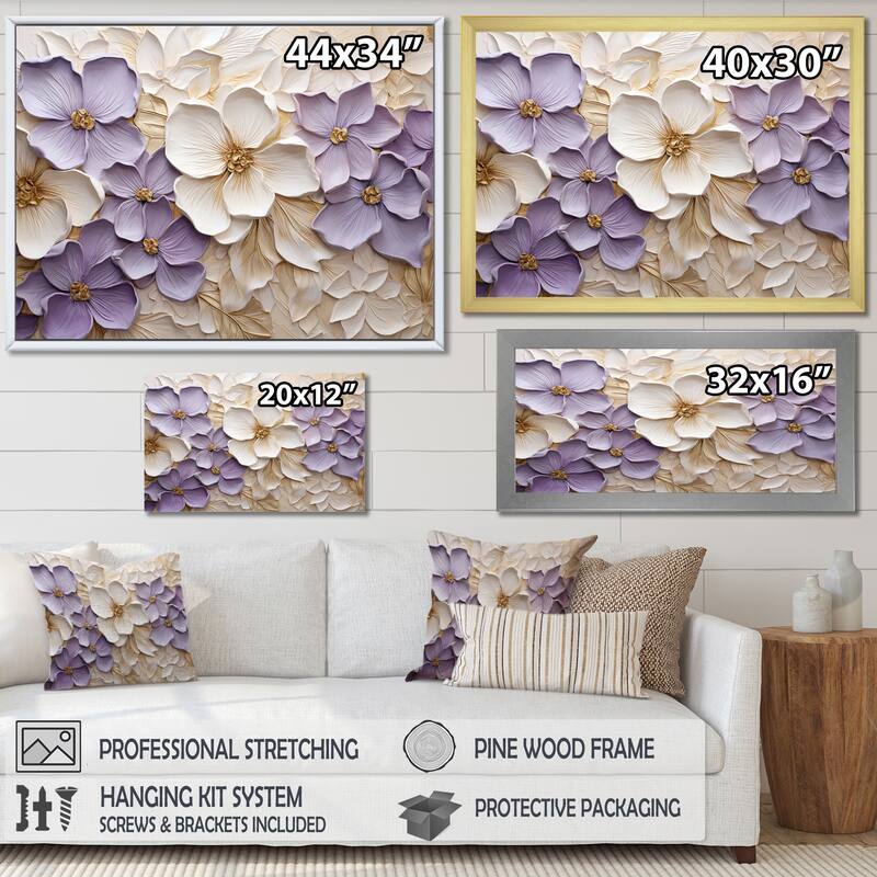 Designart "Purple And White Minimalism Violets " Violets Framed Canvas Art Print