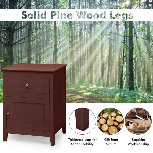 Beechwood Nightstand Accent End Table - 19" x 15" x 25" (L×W×H)