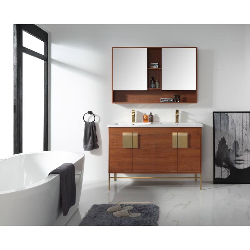 Modern Bathroom Vanity Set, Vitreous China Double Sink Top 48"