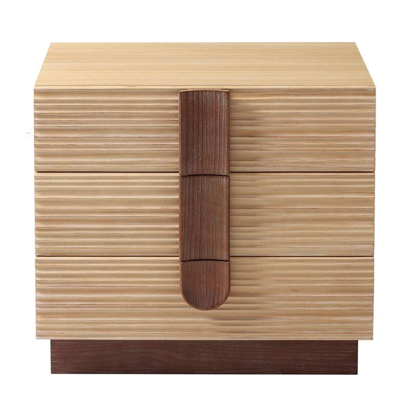 COZAYH Modern Farmhouse Dresser with Grooved Front Design, Spacious Rustic Bedside Chest for Bedroom Light Natural Wood Finish