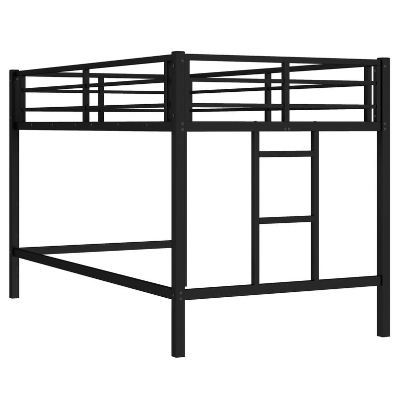Roomfitters Metal Twin Loft Bed Frame with Ladder & Safety Rail, Space-Saving Design for Bedroom or Studio, Black