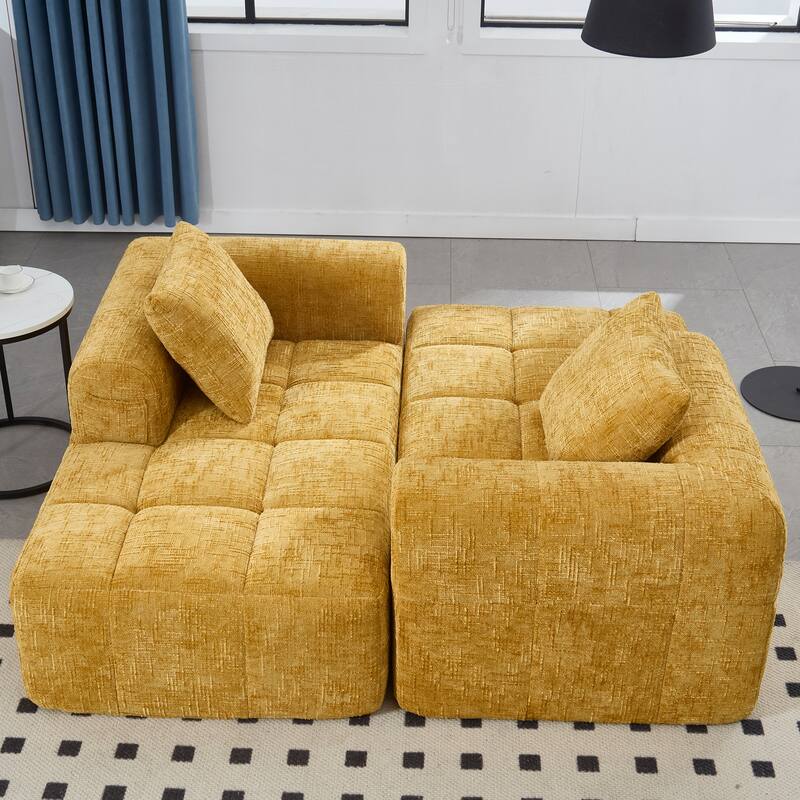 Chenille Loveseat Sofa Upholstered Deep Seat Sofa, Lounge Couch Corner Sofa Minimalist Modular Couches for Apartment