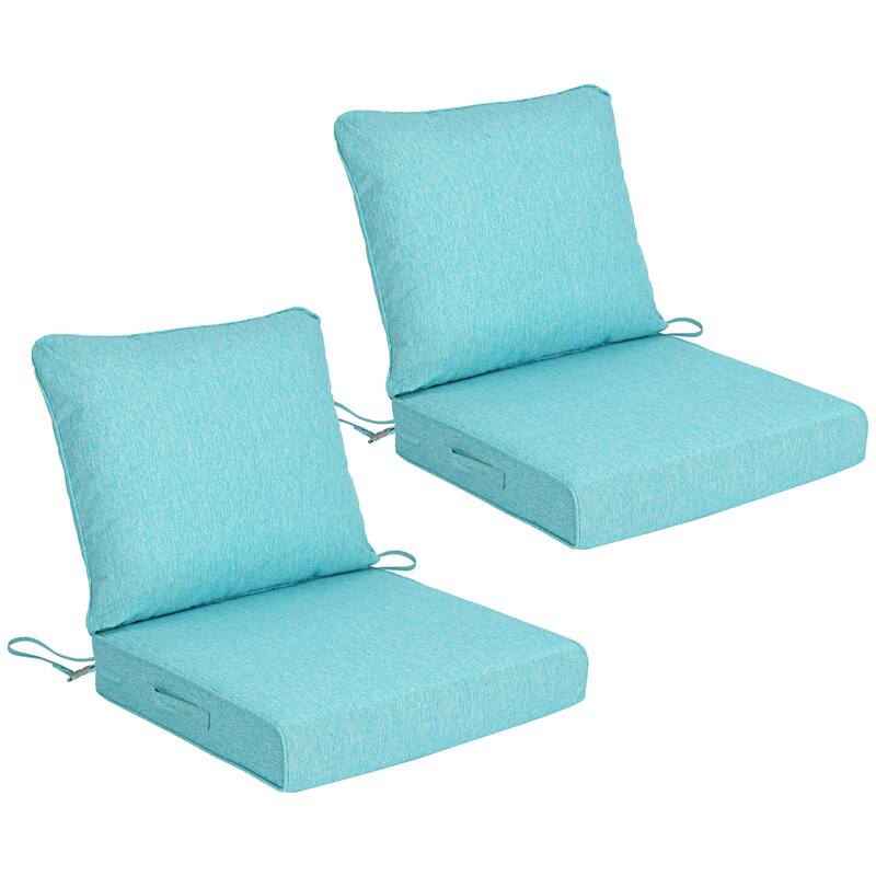 Aoodor Outdoor Deep Seat Cushion Set, Waterproof Patio Furniture Cushions with Adjustable Straps & Removable Cover, Set of 2 - 24"x24" - Aruba Blue