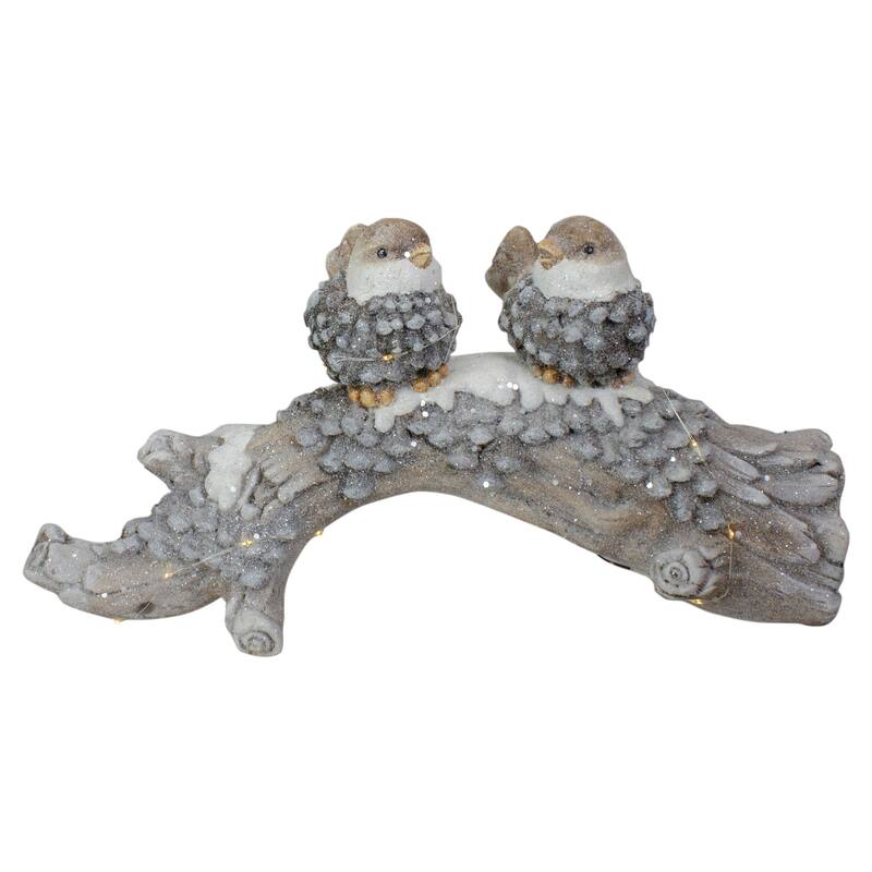 18" LED Lighted Rustic Glittered Birds on a Snowy Log Christmas Decoration