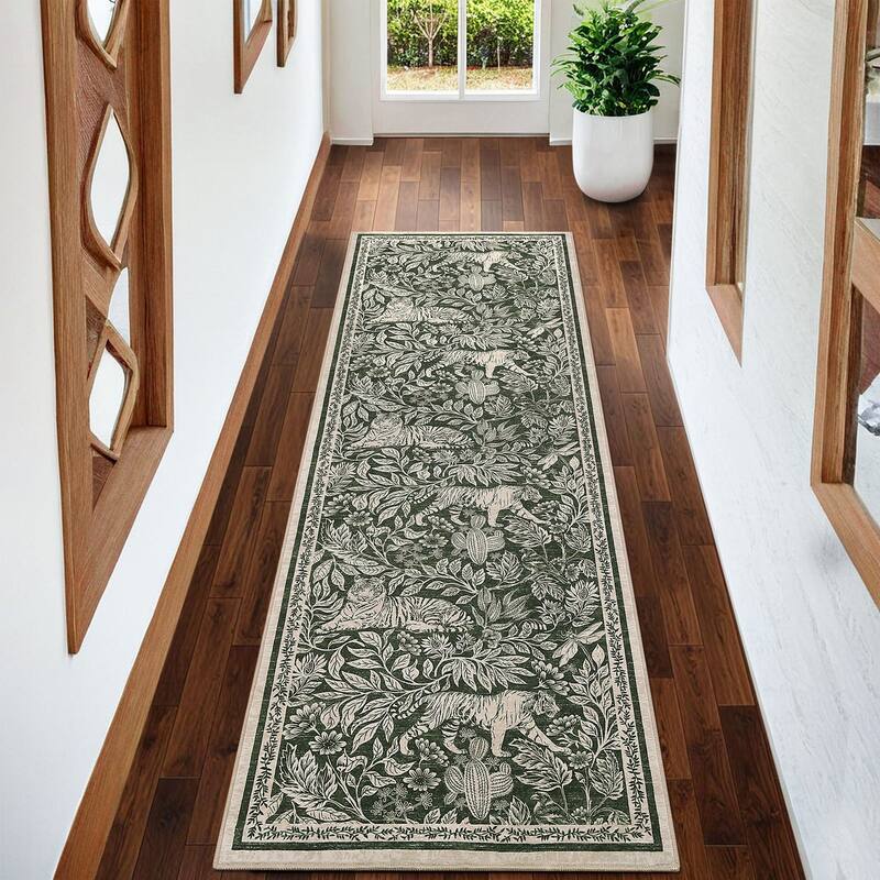 Forest Tiger Rugs Living Room Rug, Soft Washable Bedroom Rug, Low Pile Non-Slip Dining Room Home Office Carpet - 2'x6' - Green