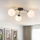 preview thumbnail 2 of 20, 6-Light Brass Semi-Flush Mount Ceiling Light with Opal Glass Shades - 24.2-in W x 9.05-in H Black