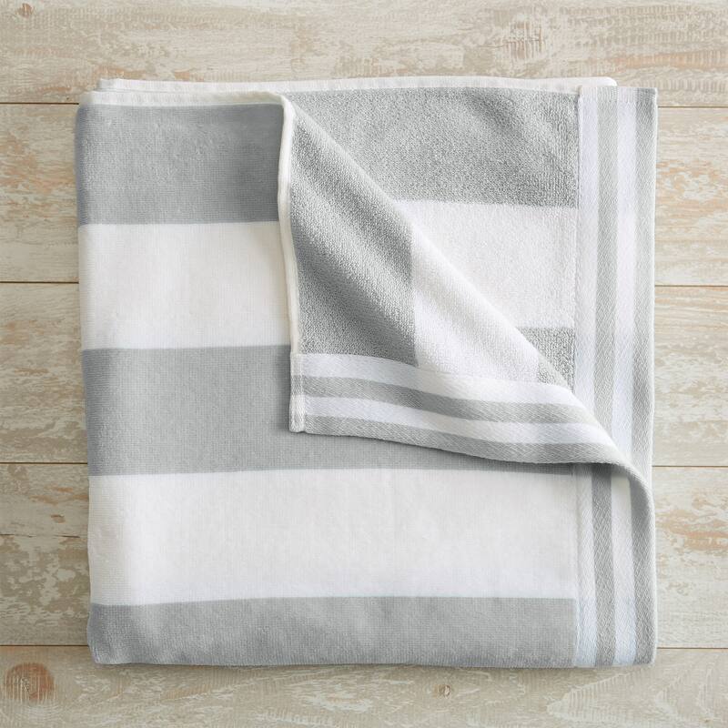 Linery & Co. 100% Cotton Velour Cabana Stripe Beach Towel - Single Oversized- 35" x 70" - Pale Grey