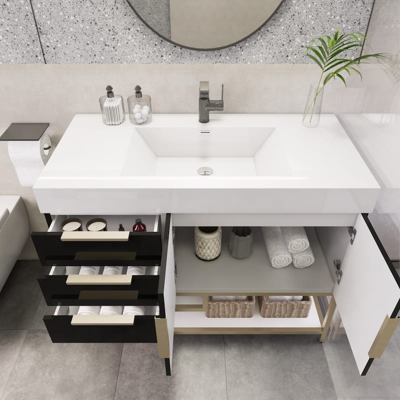 Noble 42" Free Standing Vanity (L Drawer) with Reinforced Acrylic Sink - 42" Width