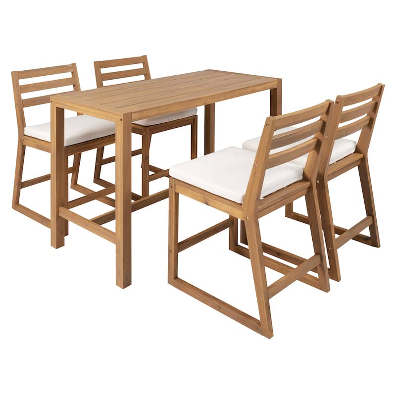 Rustic Patio Bar Set, 5-Piece Outdoor Furniture with Ergonomic Chairs and Solid Wood Tabletop - Light Teak