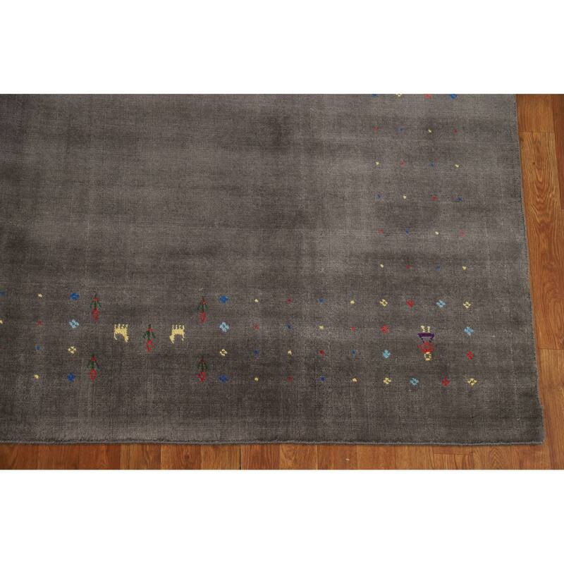 Hand Knotted Oriental 100% Wool Carpet Tribal Tribal Greys & Charcoal Gabbeh Area Rug - 9' 8'' X 7' 10''