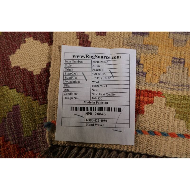 South Western Style Kilim Oriental Large Rug Hand-Woven Wool Carpet - 10'0"x 16'1"
