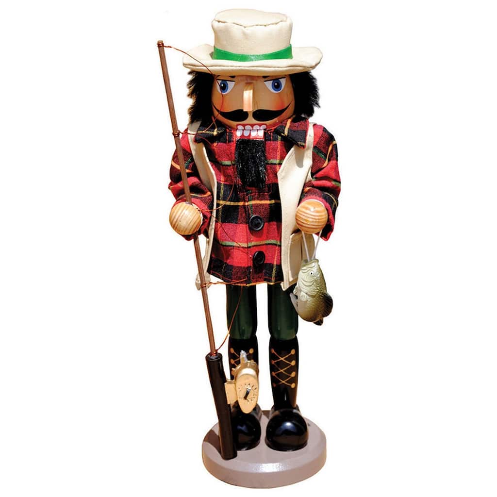 14" Bass Fisherman with Rod and Fish Christmas Nutcracker