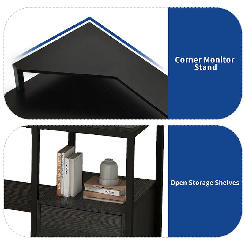 Moasis L Shaped Desk with Storage Shelves, Home Office Corner Desk with Charge Station
