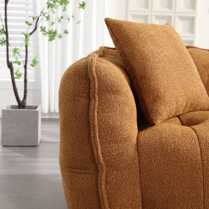 2-Seater Chenille Bean Bag Loveseat, Soft Square Recliner Sofa with High-Resilience Foam, Armrests & 2 Pillows