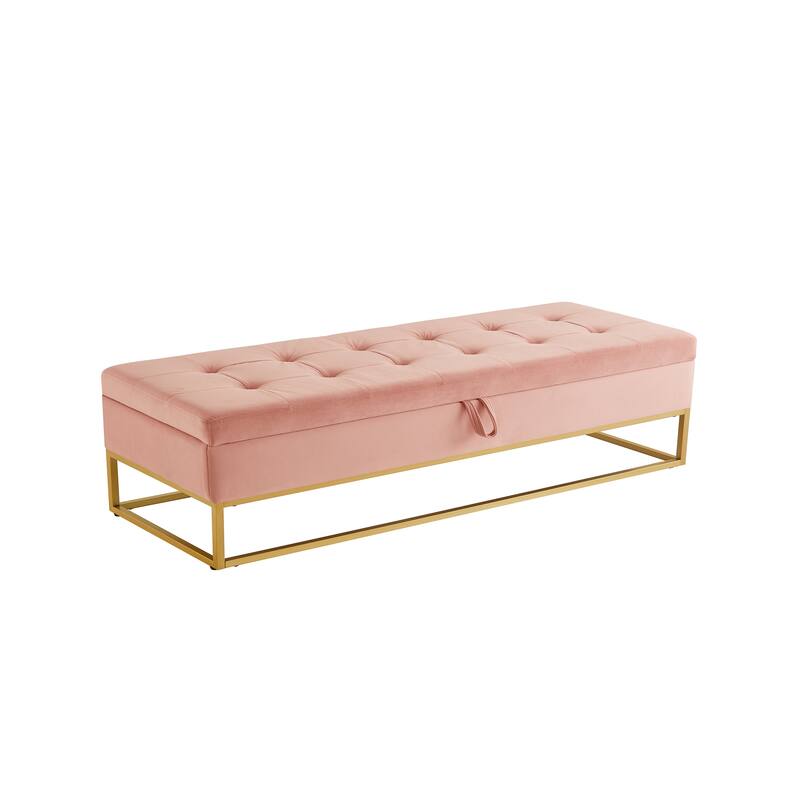 58.6" Bed Bench Metal Base with Storage Velvet Space-Saving Sofas for Living Room, Apartment and Office