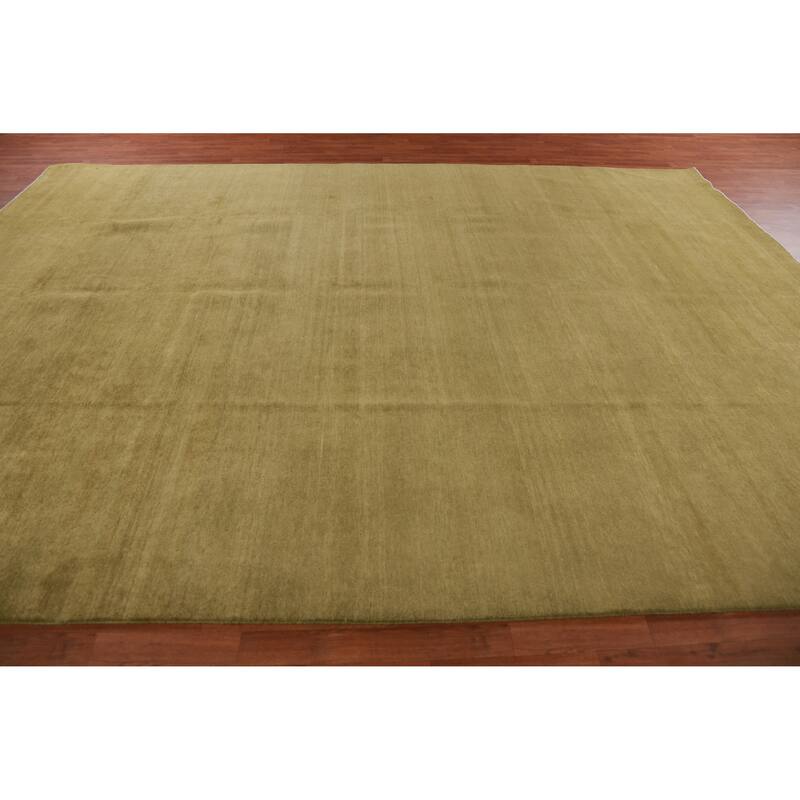 Hand Knotted Oriental 100% Wool Carpet Modern Solid Green Gabbeh Area Rug - 14' 0'' X 9' 11''