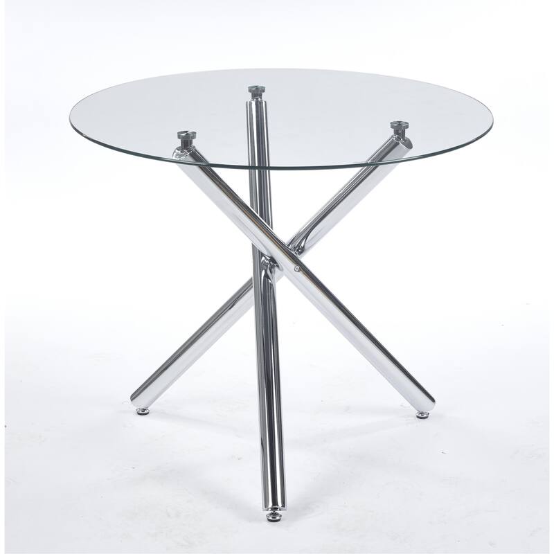 5 Pieces Dining Set, Table Metal Leg Mid-Century Dining Table for 4-6 People with Glass Table Top,Pedestal Dining Table