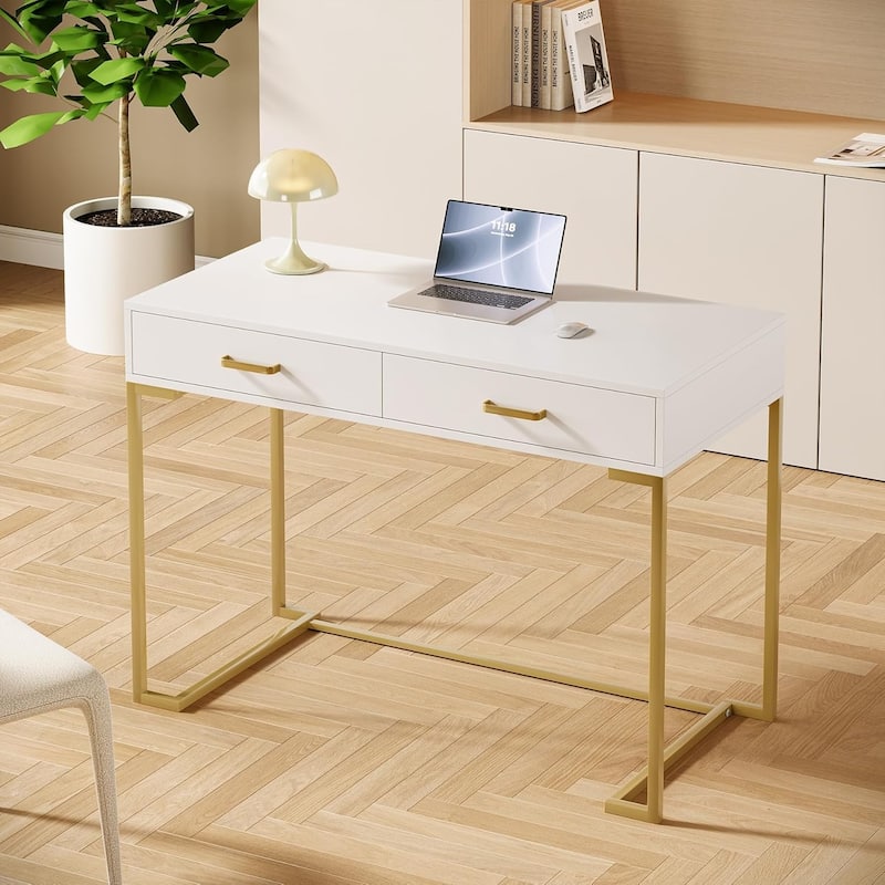 2-Drawer Computer Desk, Rectangular Writing Desk, Home Office Study Table Small Space Workstation Dressing Table for Bedroom