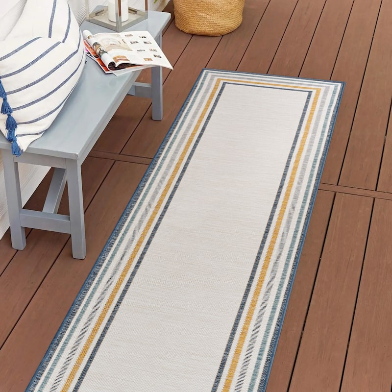 JONATHAN Y Reversible Calypso Classic Coastal Mitred Stripe Machine-Washable Indoor/Outdoor Area Rug