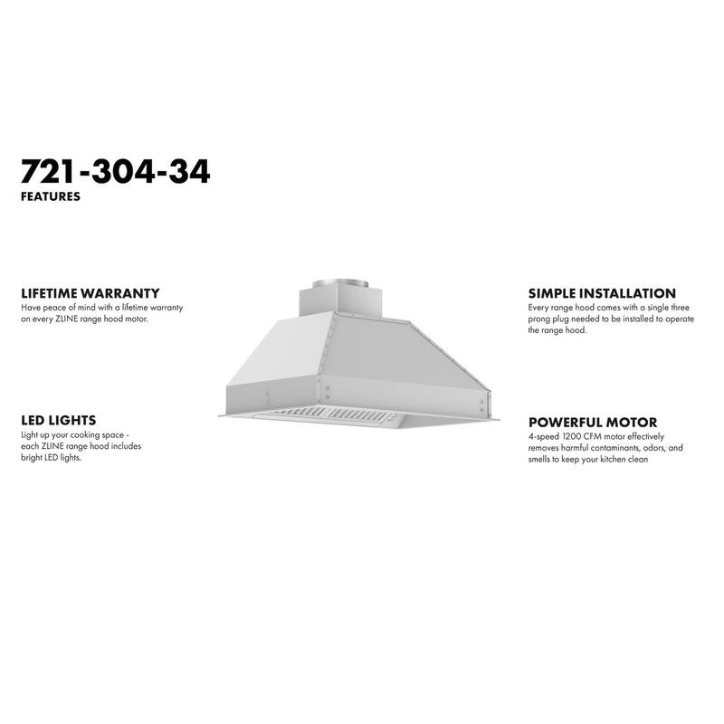 ZLINE Ducted Wall Mount Range Hood Insert Outdoor Approved Stainless