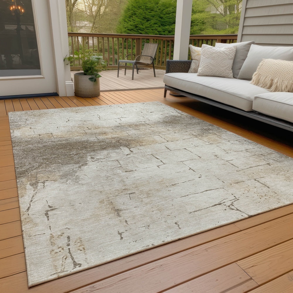 Machine Washable Indoor/Outdoor Vintage Bricks Chantille Rug