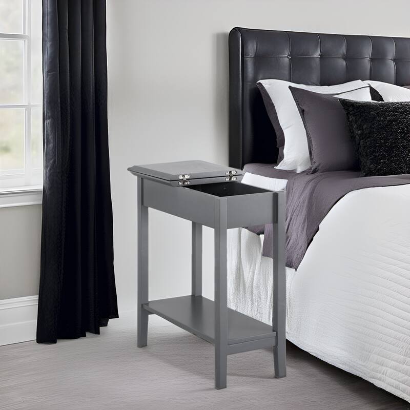 Wooden Flip-Top Side Table with Spacious Storage, Compact Space-Saving Design and Convenient Shelf