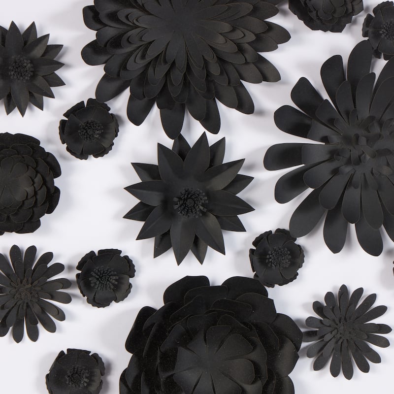 Black Paper Cluster Floral Shadow Box with Varying Shapes and Sizes