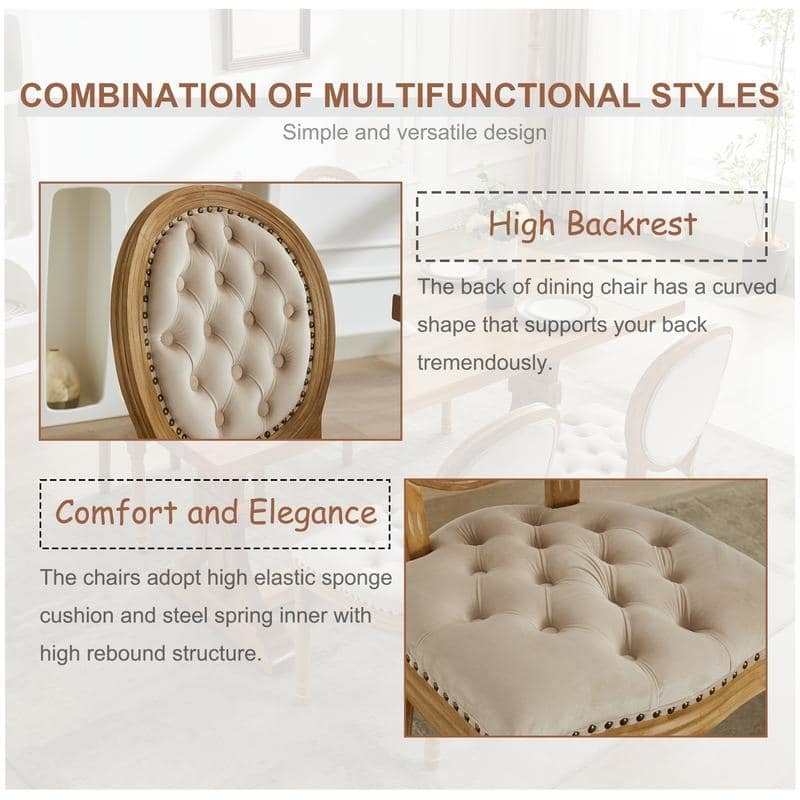 French Style Solid Wood Dining Chair with Nailhead Set of 6