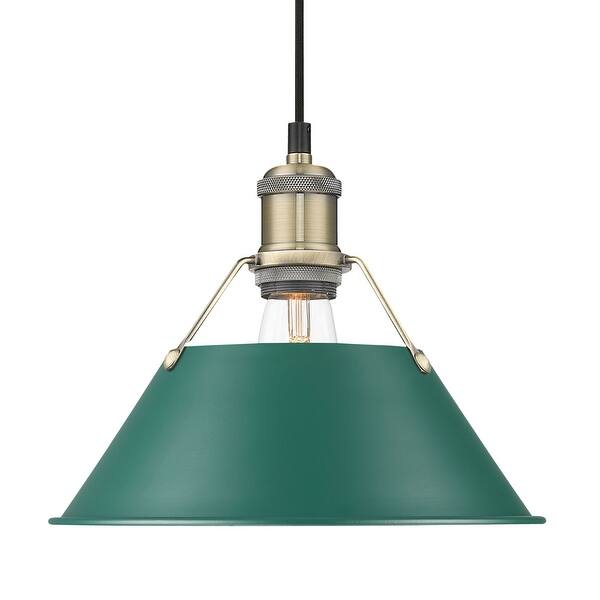 slide 2 of 3, Yep by Golden Lighting Orwell 1-light 10in Pendant in Aged Brass and Pine Green shade - Medium Pendant - 10"