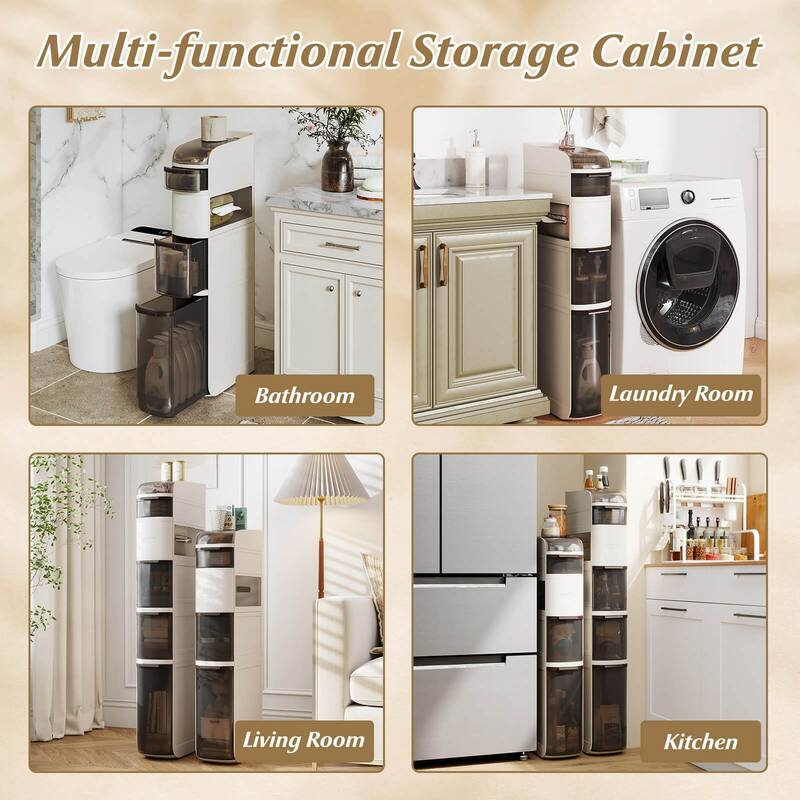 Costway 5-Tier Narrow Bathroom Storage Cabinet with Drawers Tissue Box - See Details