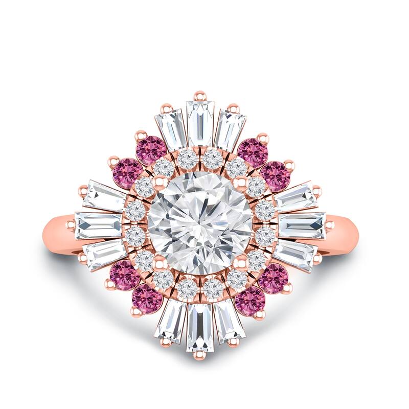 Auriya 14k Gold 1 1/3ctw Ballerina Diamond and Pink Sapphire Engagement Ring Certified (G-H, VS1-VS2)