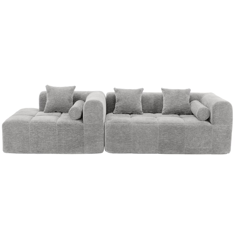 101.2" Chenille Sectional Sofa Full Compressed Sofa Modular Sofa Couch with 2 Side Pockets, Free Combined Sofa