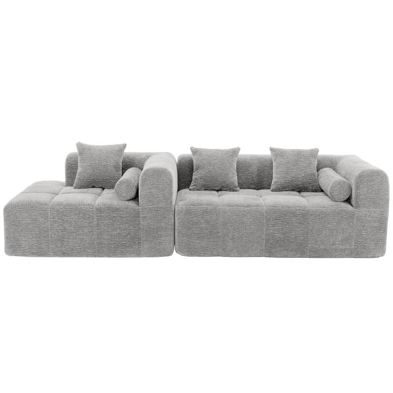 L-Shaped Sectional Sofa with 2 Side Pockets, Full-Compressed Modular Sofa Free-Combined Sofa, Comfy Chenille Deep Seat Sofa