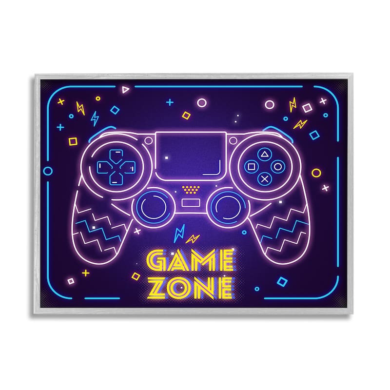 Stupell Vivid Neon Style Game Zone Arcade Gamer Sign Framed Wall Art - Pink