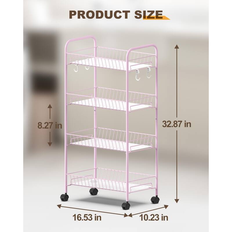 4-Tier Rolling Utility Cart with Removable Baskets
